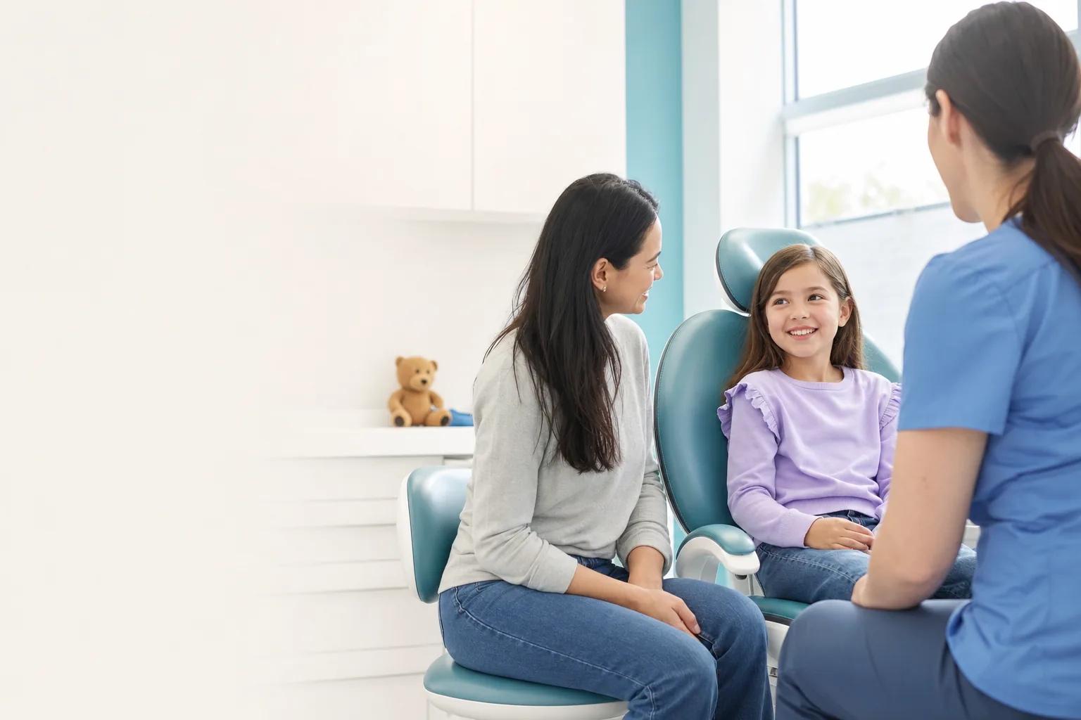 Illustrative child and parent at a gentle dental visit