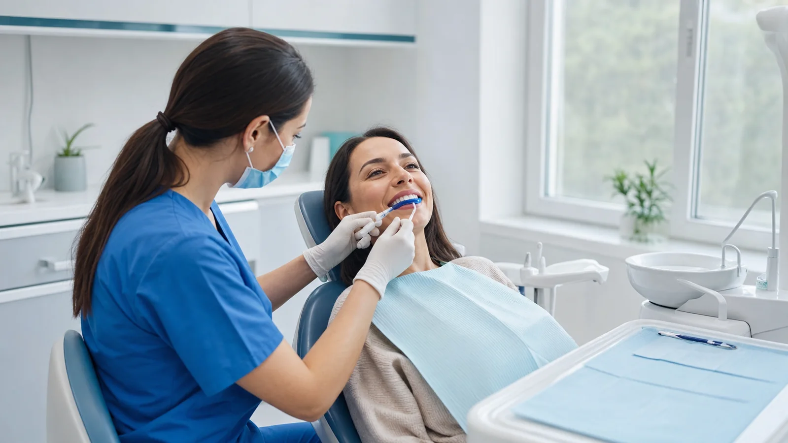 A patient receiving professional teeth-whitening treatment